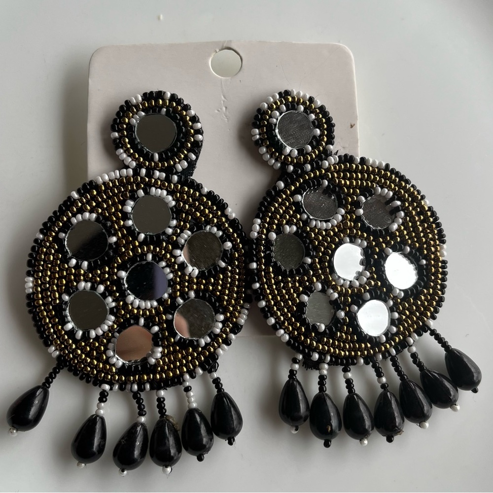 Boho Beaded Mirror Earrings - Festival Resort Vacation Jewelry